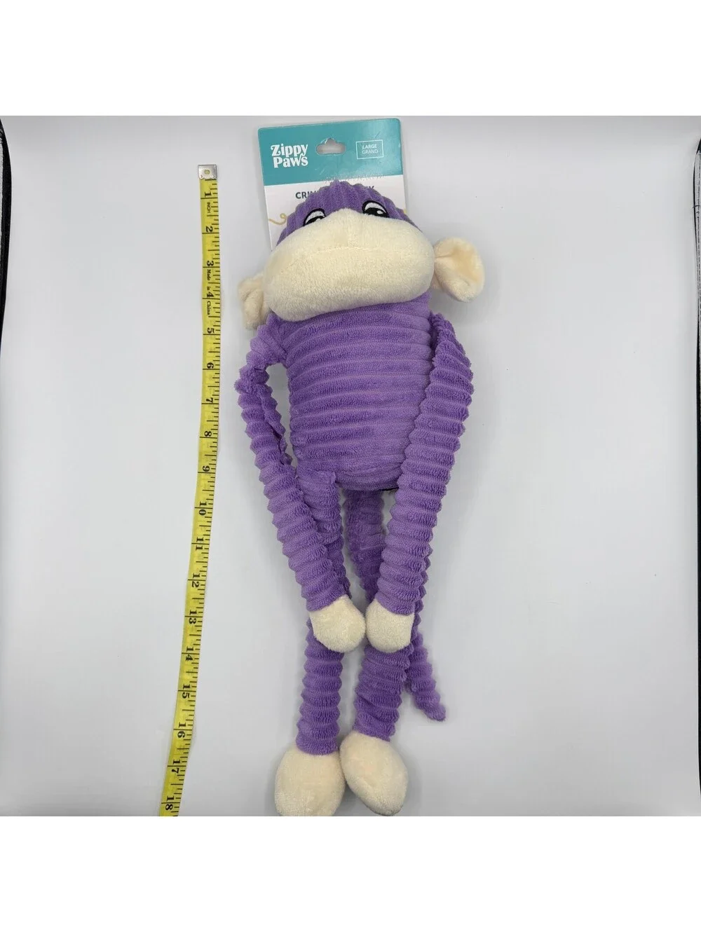 ZippyPaws Spencer the Crinkle Monkey Large Dog Plush Toy Purple Corduroy Squeaky